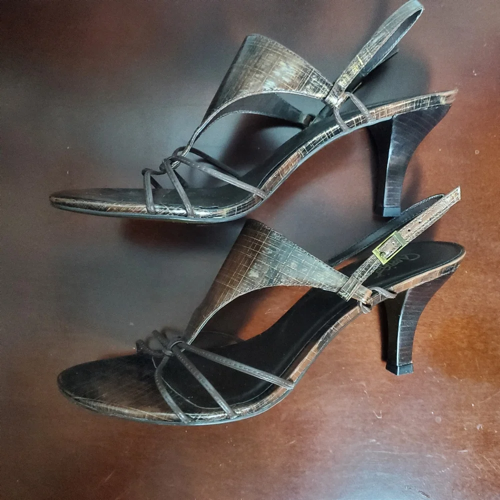 Carlos By Carlos Santana La Bamba Leather Strappy Heels, 10, Brown Gold